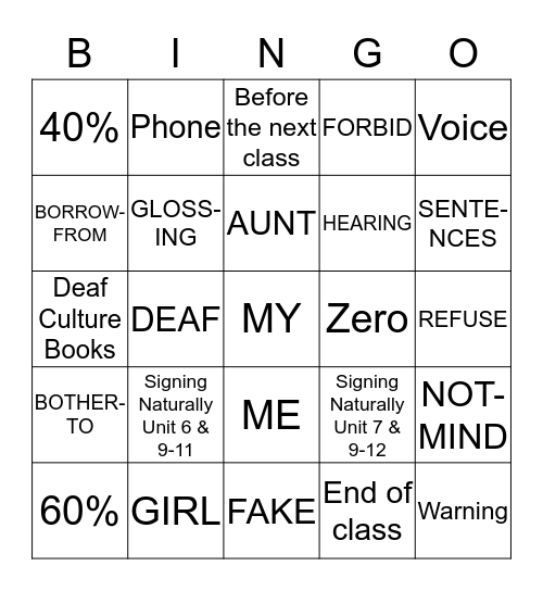 ASL 3 Bingo Card