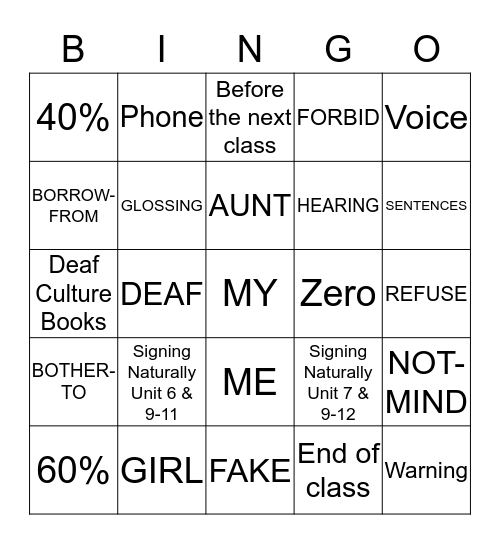 ASL 3 Bingo Card