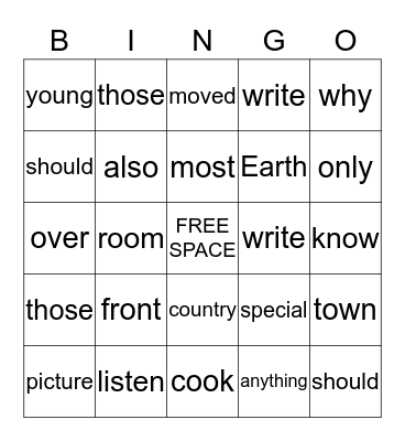 SIGHT WORD Bingo Card