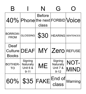 ASL 3 Bingo Card