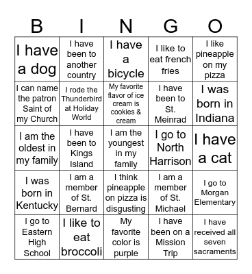 Faith Formation Bingo Card