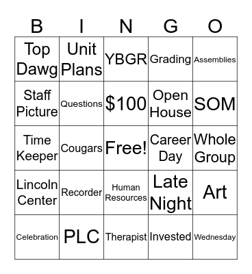 RMS Welcome Back BINGO Card