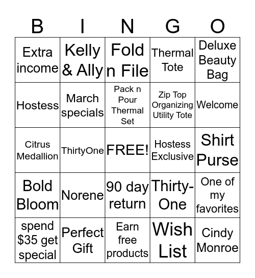 ThirtyOne Party Bingo Card