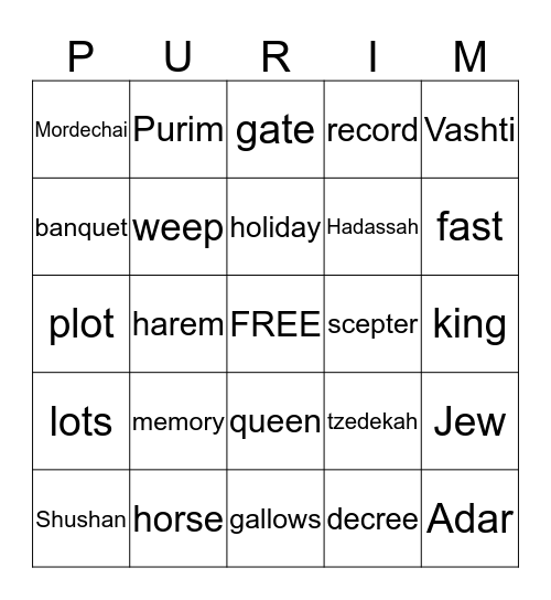 PURIM BINGO Card