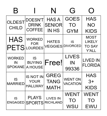 Getting to know each other Bingo Card