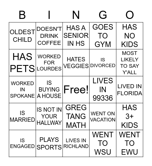 Getting to know each other Bingo Card