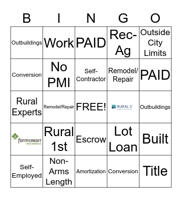 Rural 1st Bingo Card