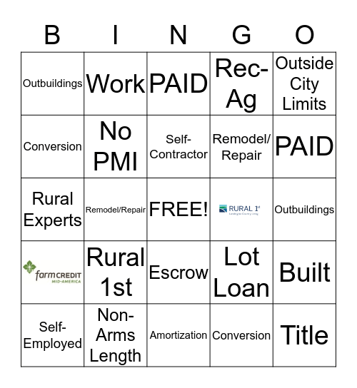 Rural 1st Bingo Card