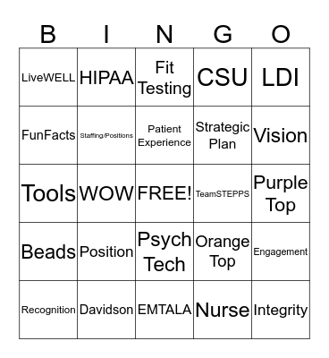 Staff Meeting Bingo Card