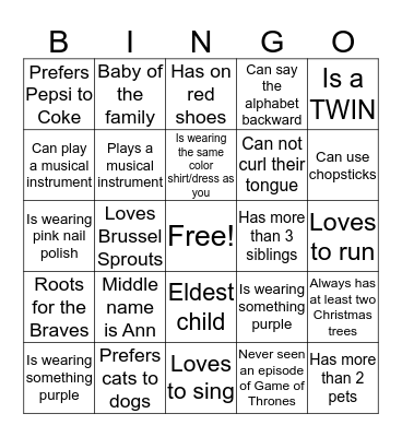 Getting to Know You Bingo Card