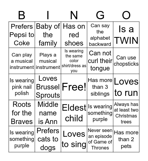 Getting to Know You Bingo Card