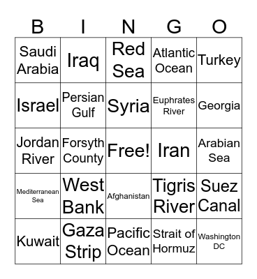 Middle East Bingo Card