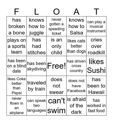 Float Bingo Card