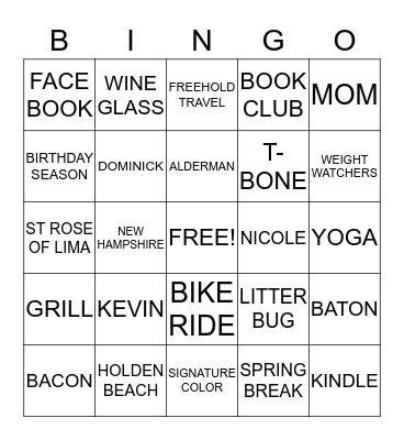 KATHIe's 60TH BIG CHILL B-DAY WEEKEND Bingo Card