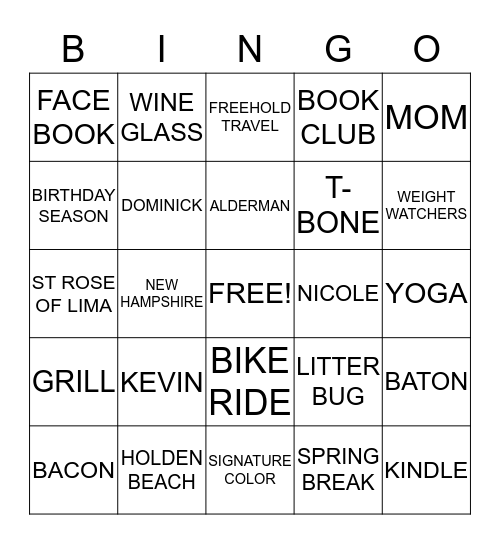 KATHIe's 60TH BIG CHILL B-DAY WEEKEND Bingo Card