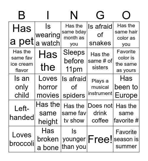 International Potluck Bingo Card