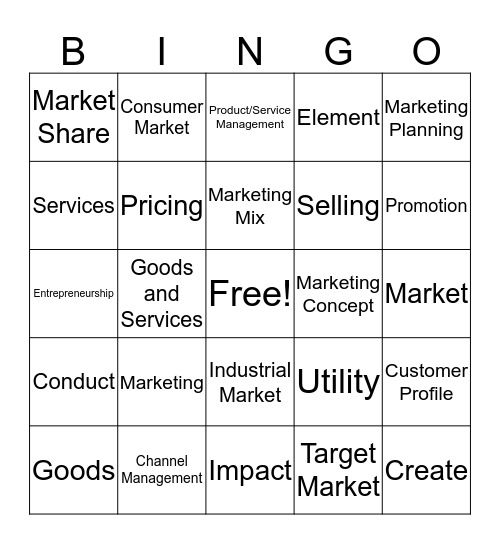 Marketing Chapter 1 Vocabulary Bingo Card