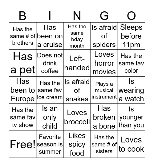 International Potluck Bingo Card