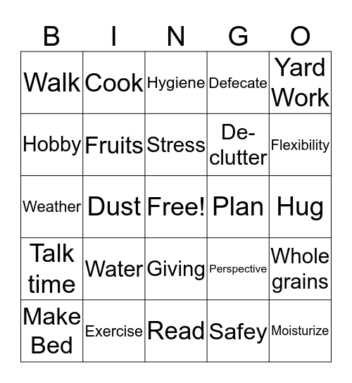 38 Ways to be Healthier Every Day Bingo Card