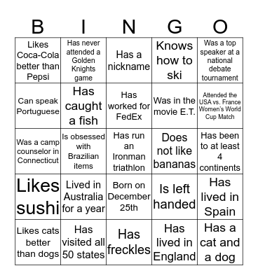 Getting to Know You Bingo Card