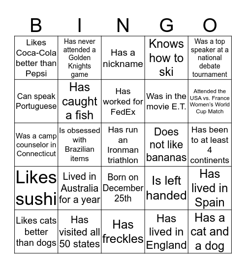 Getting to Know You Bingo Card