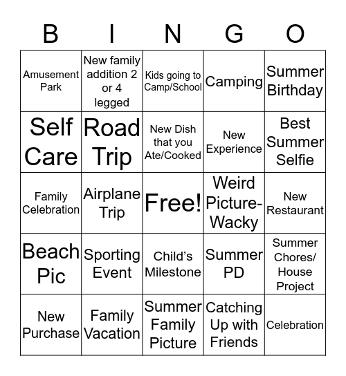 JEFFERSON SUMMER PICTURES  Bingo Card