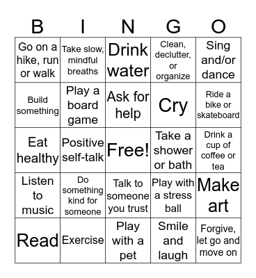 Coping Skills Bingo Card