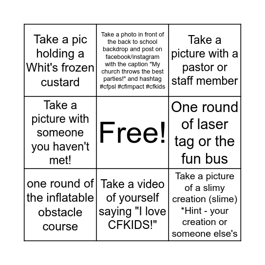 Back to School Bash Raffle Game Bingo Card