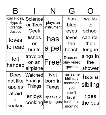 Getting to Know You: Find someone who... Bingo Card
