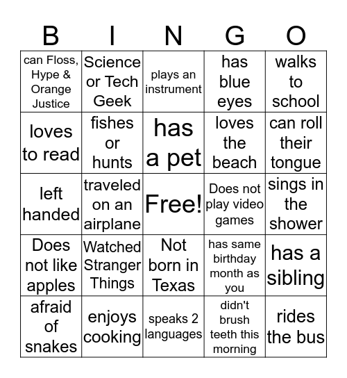 Getting to Know You: Find someone who... Bingo Card