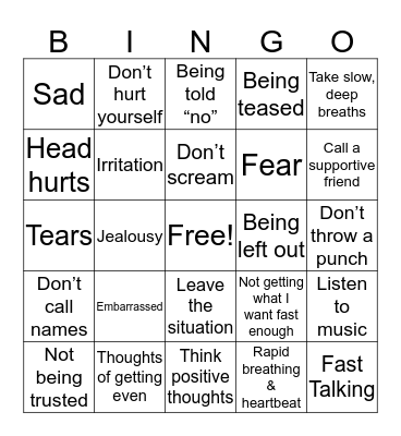 MANAGING ANGER BINGO Card