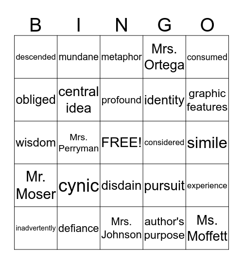 Flora and Ulysses Bingo Card