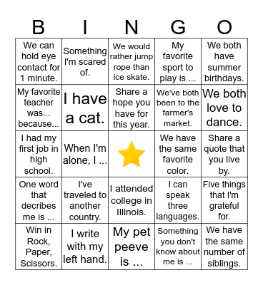 GETTING TO KNOW YOU . . .  Bingo Card