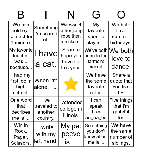 GETTING TO KNOW YOU . . .  Bingo Card