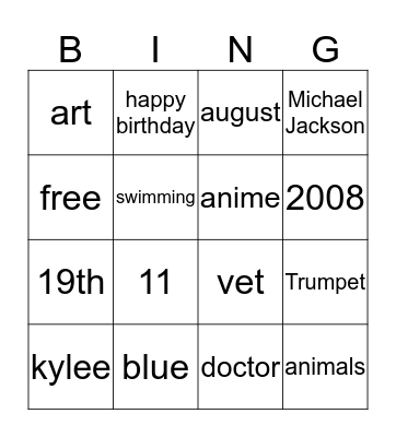 happy birthday Bingo Card