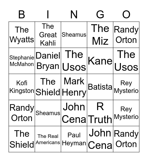 WWE Bingo Card