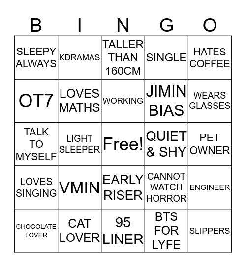 How Similar Are You To Me? Bingo Card