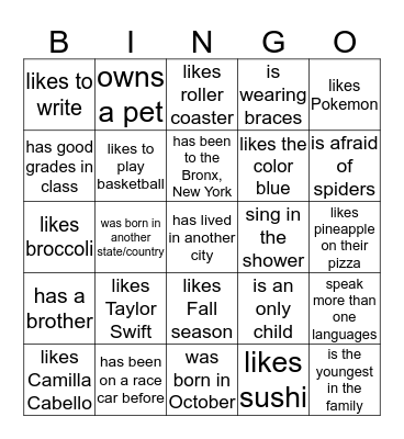 Find Someone Who Bingo Card