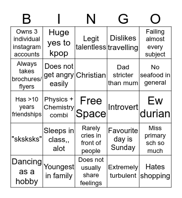 Charissa's Bingo Card