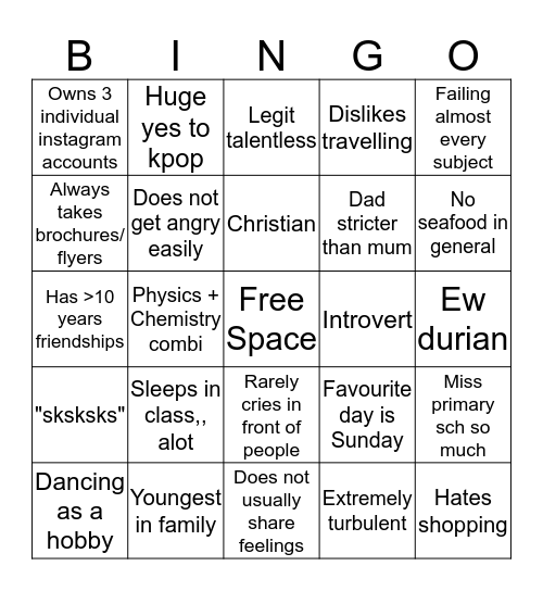Charissa's Bingo Card