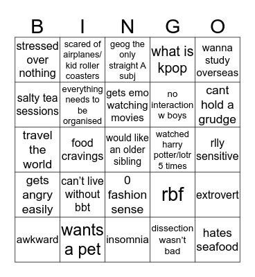 yufei’s bingo Card
