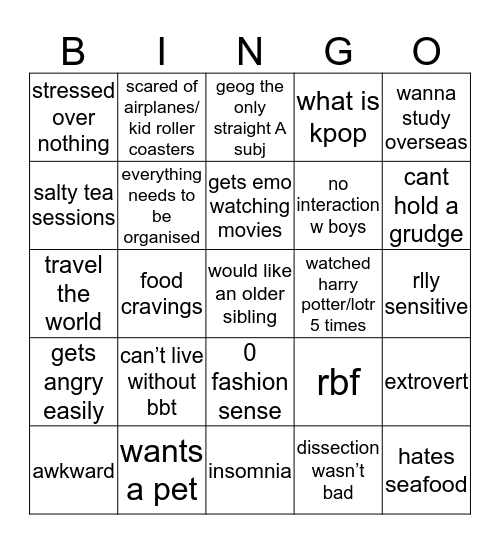 yufei’s bingo Card