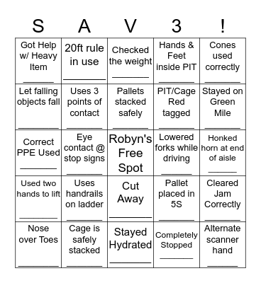 SAFETY BINGO! Bingo Card