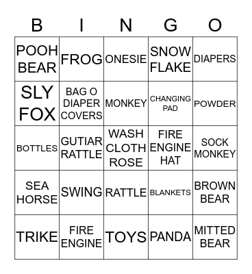 BABY GIFT BINGO Card