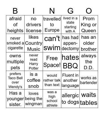 CLASS ICEBREAKER Bingo Card