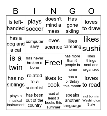 Ice Breaker Bingo Card