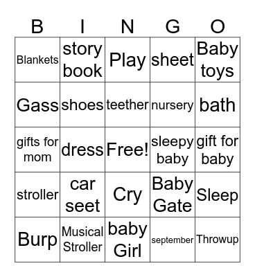 Baby Shower Bingo  Bingo Card