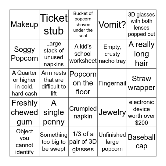Theaters Cleaning Bingo Card