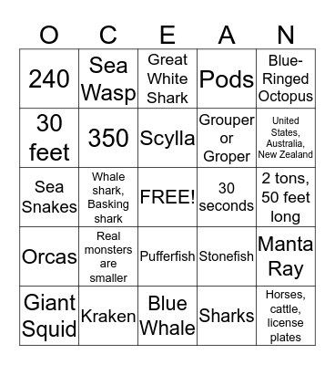 Monsters of the Deep Bingo Card