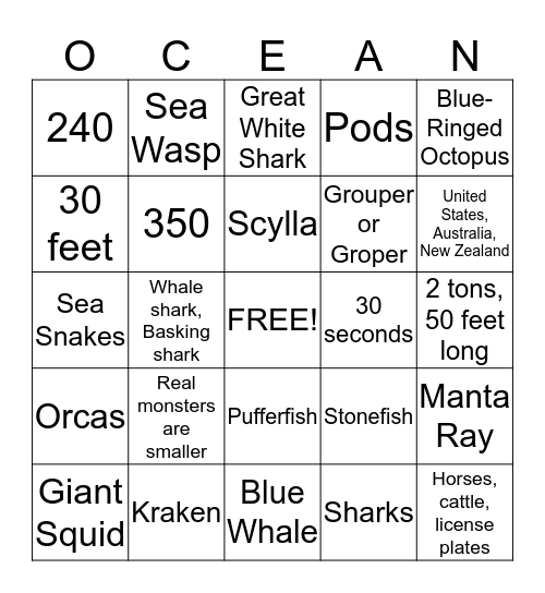 Monsters of the Deep Bingo Card